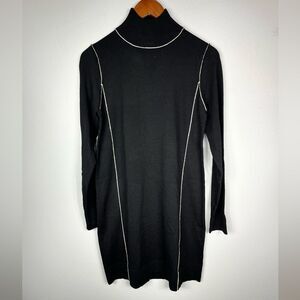 ❄️Max‎ Studio Long Sleeve Contrast-Stitch Shift Sweater Dress
